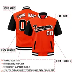 Orange Black White Full-Snap Short Sleeve Varsity Jacket 2