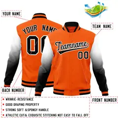 Orange Black White Gradient Raglan Varsity Letterman Jacket 2