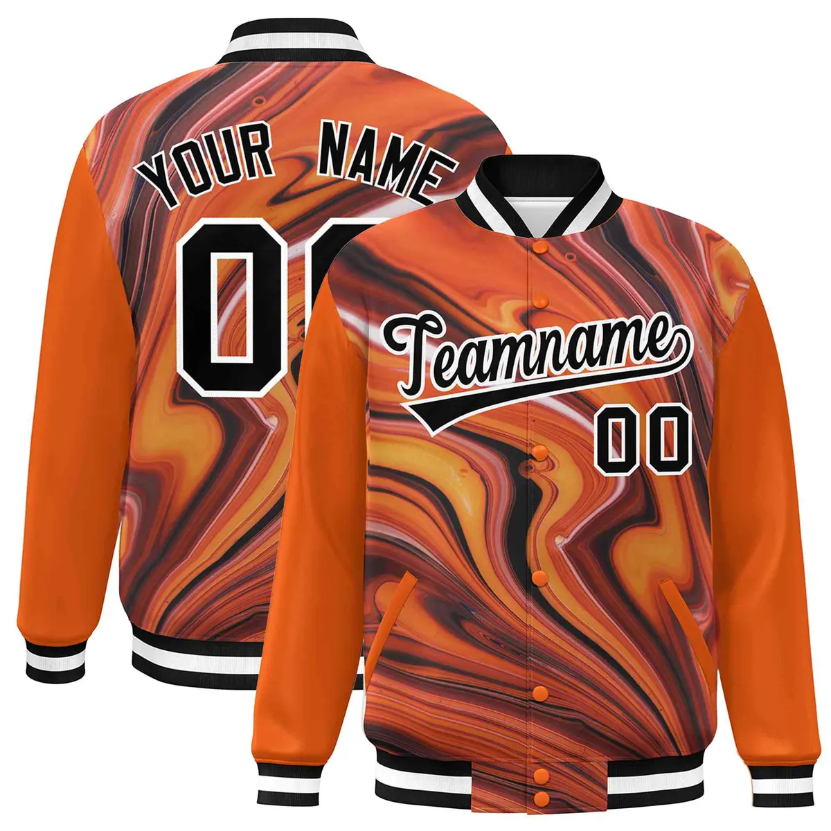 Orange Black-White Graffiti Tie Dye Ink Paint Varsity Letterman Jacket