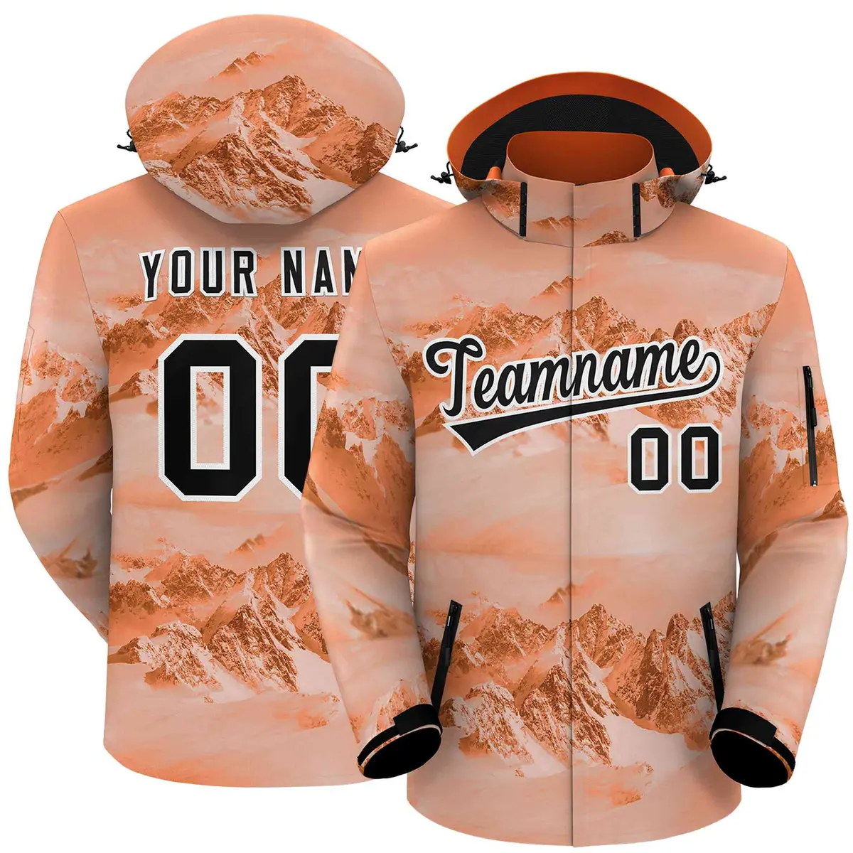 Orange Black-White Graffiti Waterproof Jacket for Climbing
