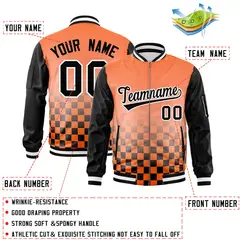Orange Black-White Grid Color Block Letterman Raglan Jacket 2