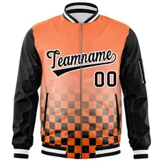 Orange Black-White Grid Color Block Letterman Raglan Jacket 3