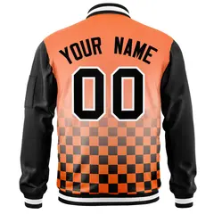 Orange Black-White Grid Color Block Letterman Raglan Jacket 4