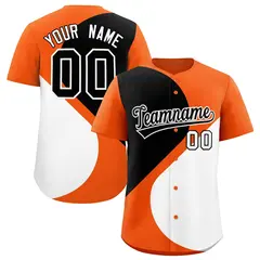 Orange Black-White Half Heart Color Block Baseball Jersey