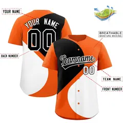 Orange Black-White Half Heart Color Block Baseball Jersey 2