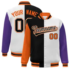 Orange Black White-Purple Color Block Varsity Bomber Jacket