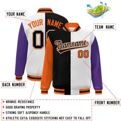 Orange Black White-Purple Color Block Varsity Bomber Jacket 2
