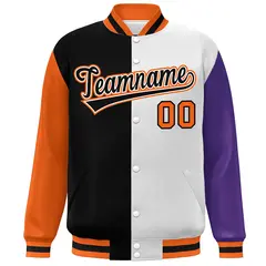 Orange Black White-Purple Color Block Varsity Bomber Jacket 3