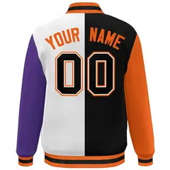 Orange Black White-Purple Color Block Varsity Bomber Jacket 4