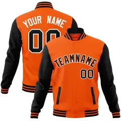 Orange Black-White Raglan Full-Snap Varsity Letterman Jacket