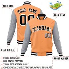 Orange Black-White Raglan Full-Snap Varsity Letterman Jacket 4
