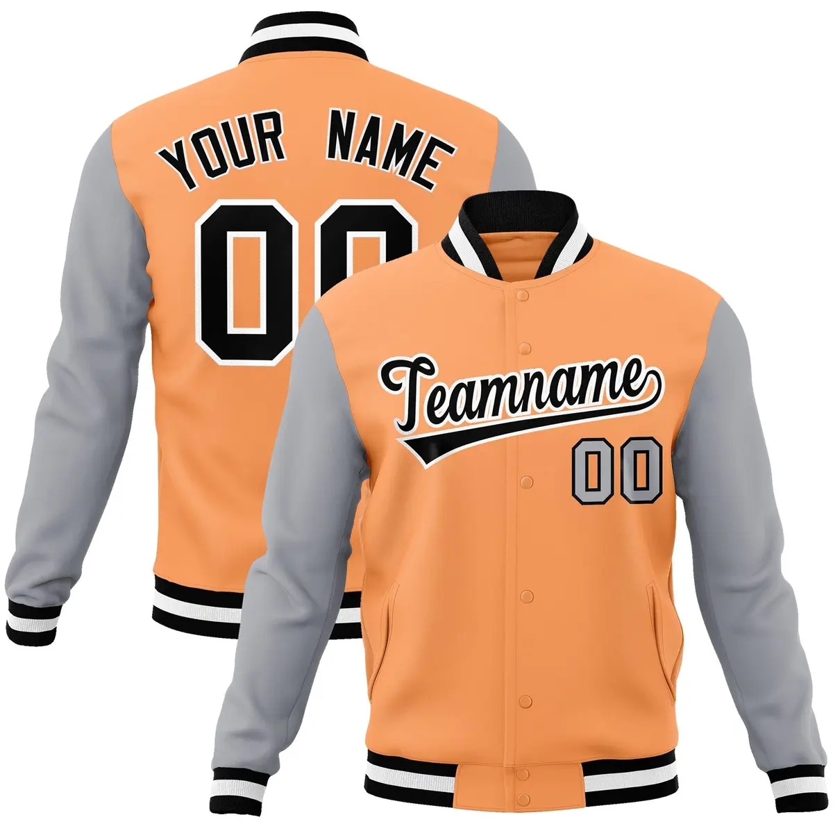 Orange Black-White Raglan Full-Snap Varsity Letterman Jacket