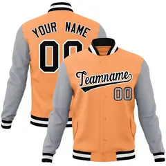 Orange Black-White Raglan Full-Snap Varsity Letterman Jacket