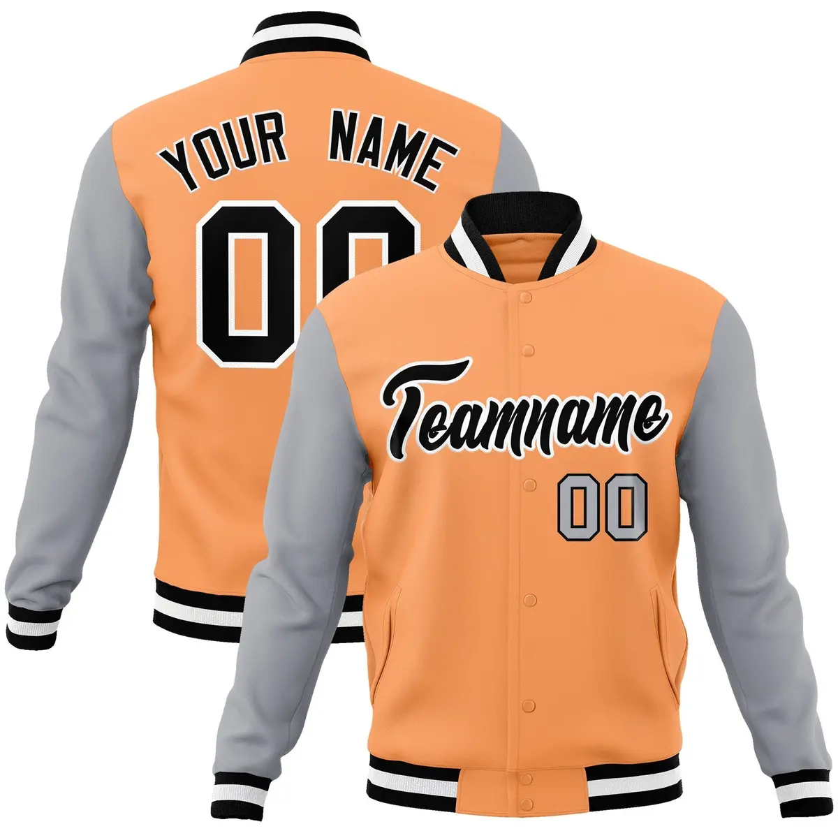 Orange Black-White Raglan Full-Snap Varsity Letterman Jacket