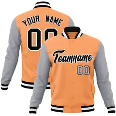 Orange Black-White Raglan Full-Snap Varsity Letterman Jacket