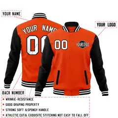 Orange Black White Raglan Sleeve Cotton Letterman Jacket 2