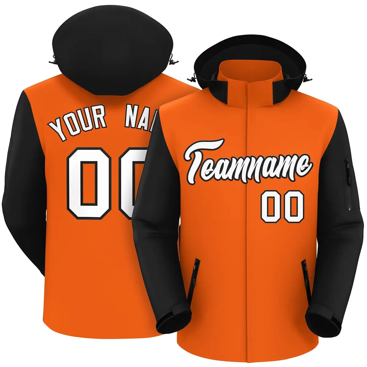 Orange Black-White Raglan Sleeves Waterproof Jacket