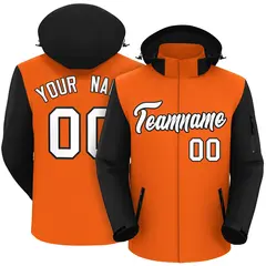 Orange Black-White Raglan Sleeves Waterproof Jacket