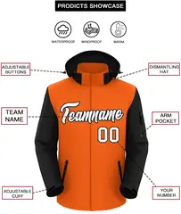 Orange Black-White Raglan Sleeves Waterproof Jacket 2
