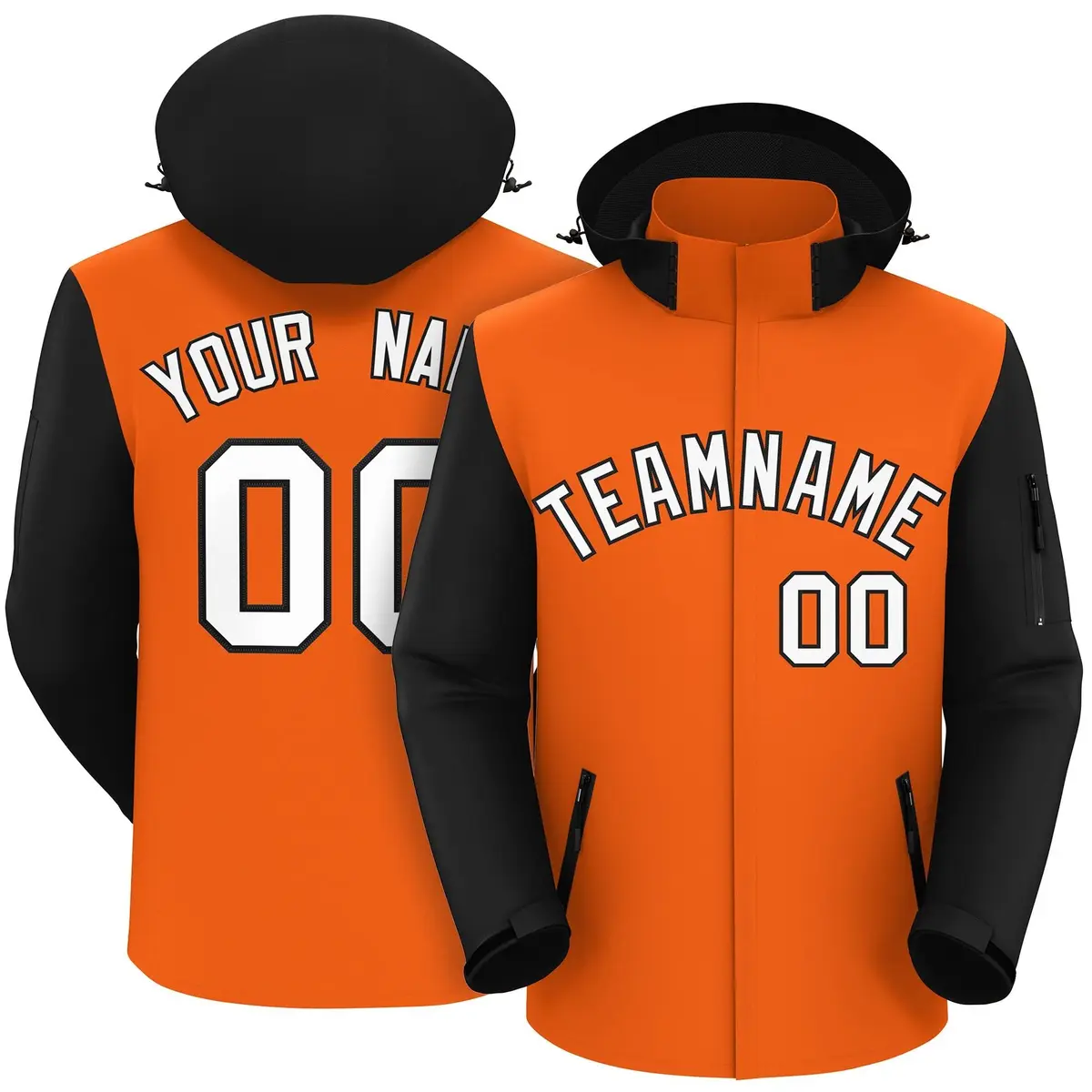 Orange Black-White Raglan Sleeves Waterproof Jacket