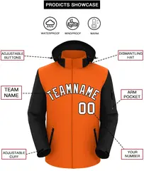 Orange Black-White Raglan Sleeves Waterproof Jacket 2