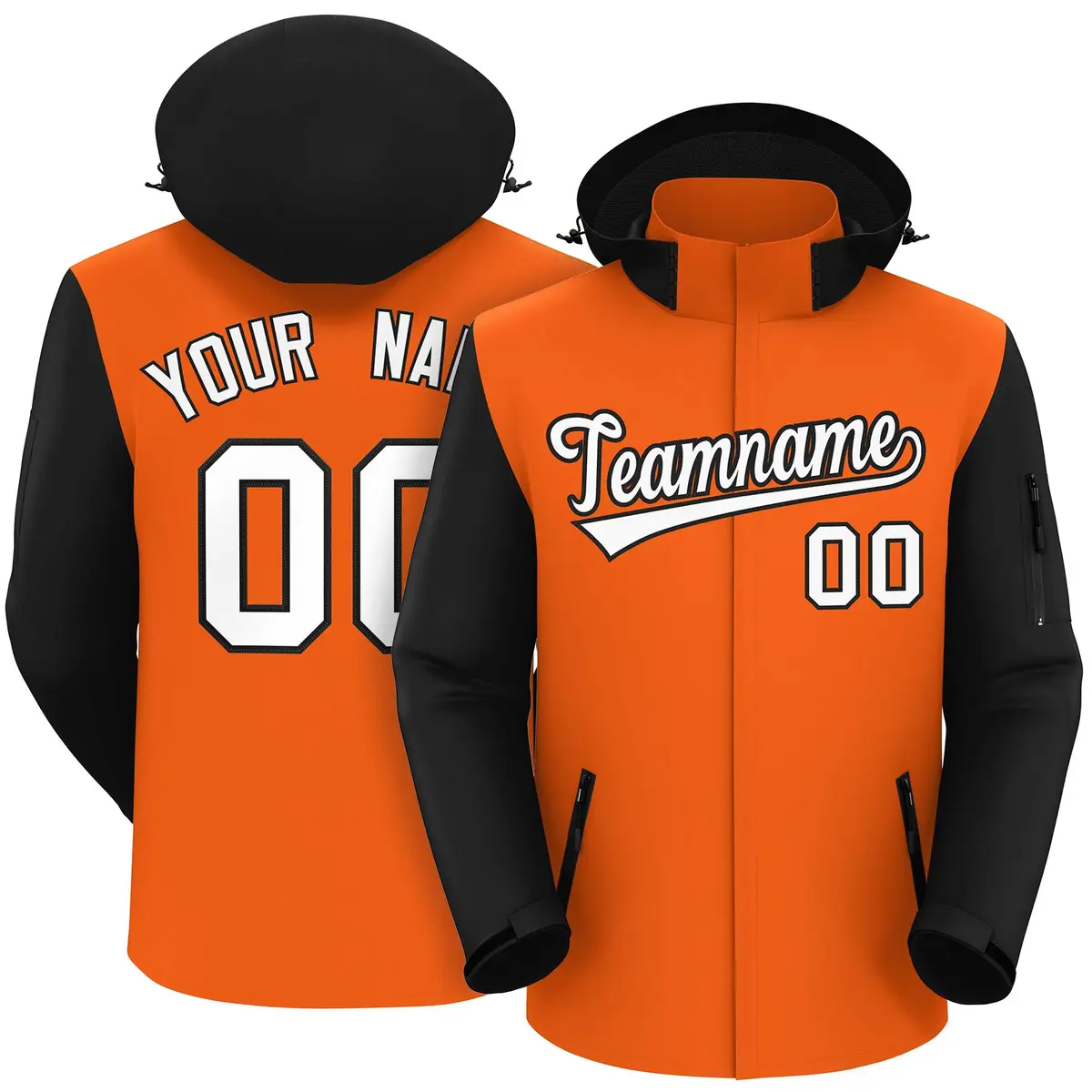 Orange Black-White Raglan Sleeves Waterproof Jacket
