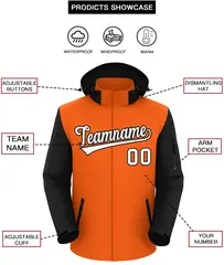 Orange Black-White Raglan Sleeves Waterproof Jacket 2