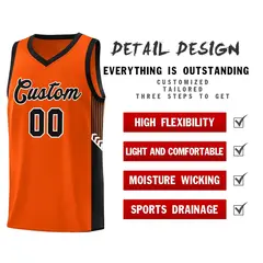 Orange Black-White Side Stripe Basketball Jersey 5