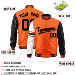 Orange Black-White Stripe Raglan Full-Zip Varsity Letterman Bomber Jacket 2