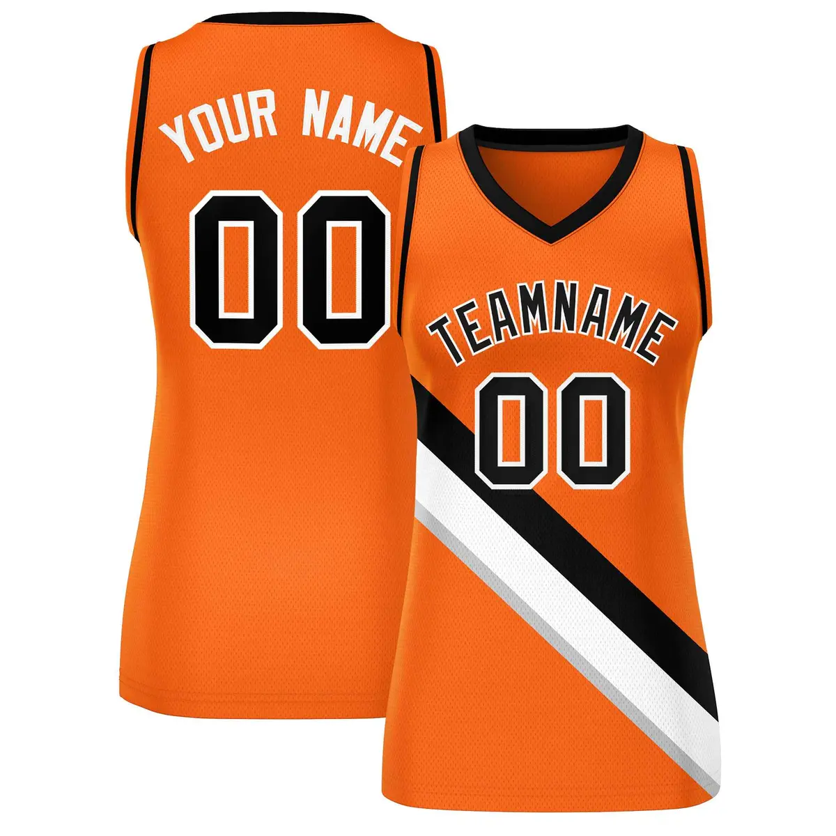 Women's Orange Black-White Thick Slash Mesh Basketball Jersey