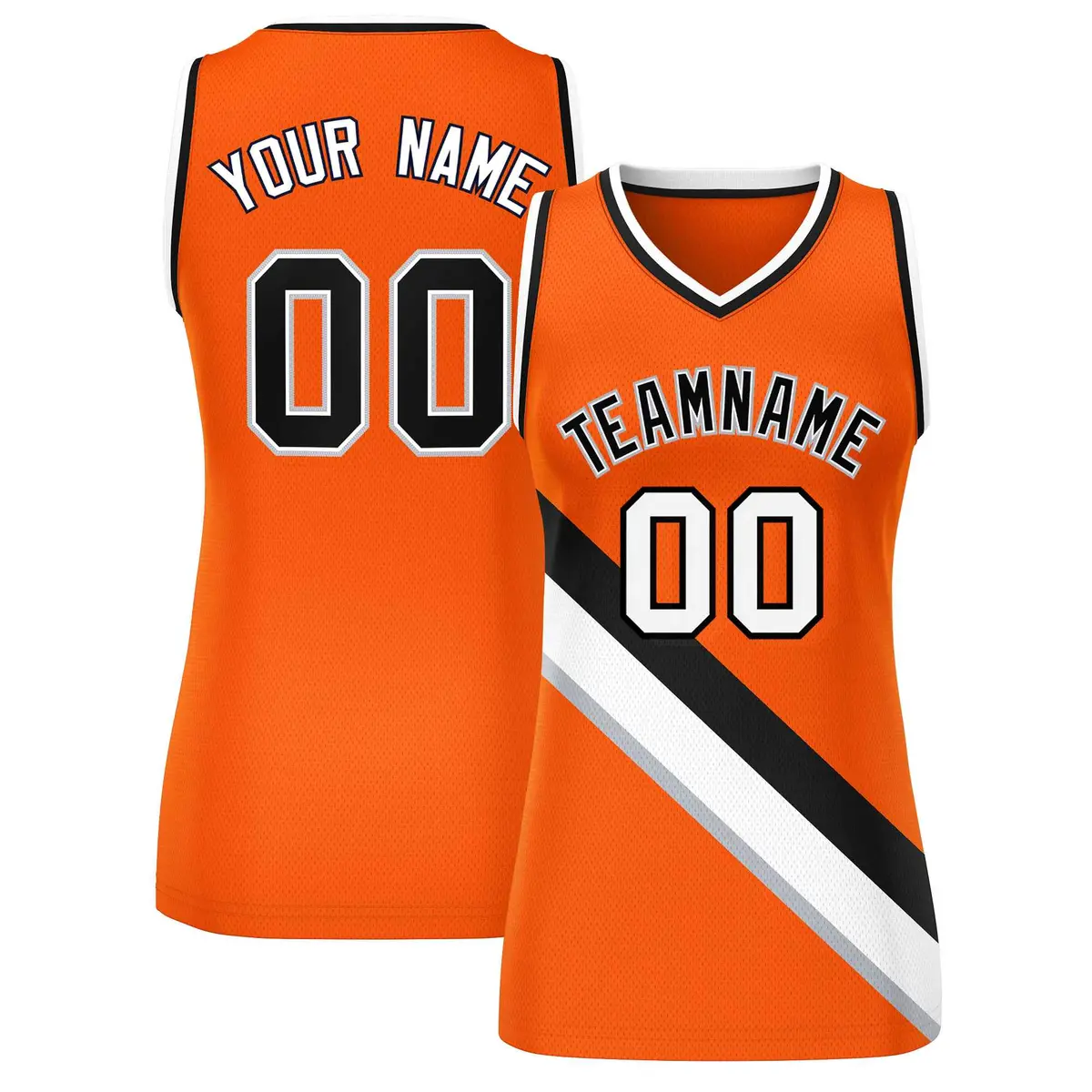 Women's Orange Black-White Thick Slash Mesh Basketball Jersey