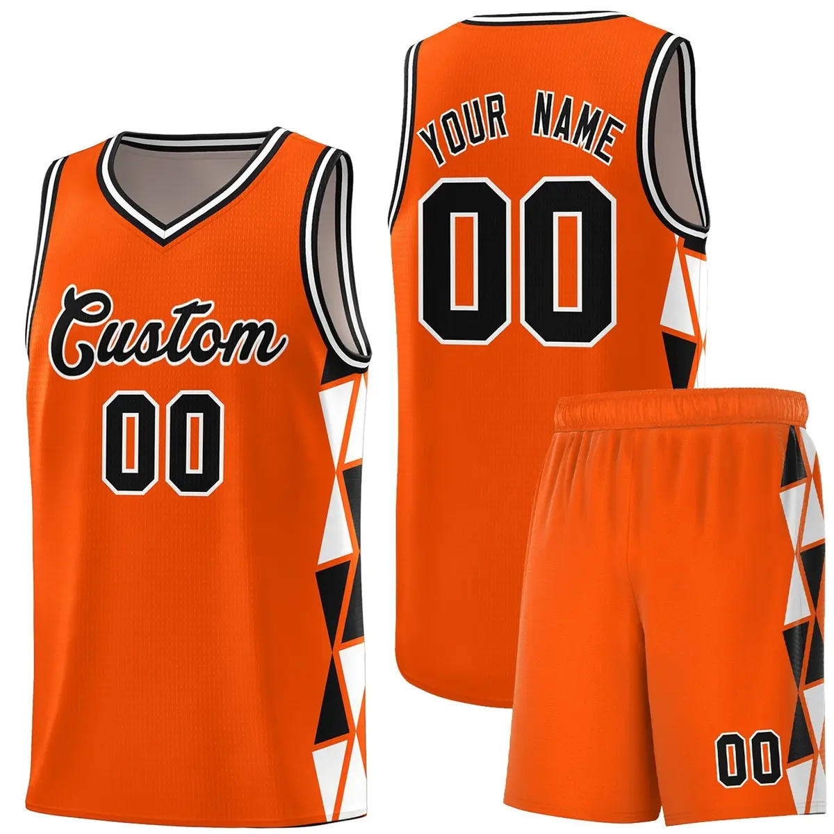 Orange Black-White Triangle Splicing Basketball Jersey