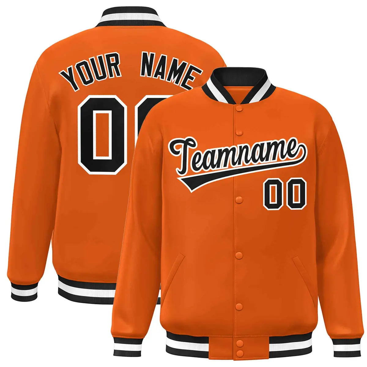Orange Black-White Varsity Full-Snap Letterman Jacket