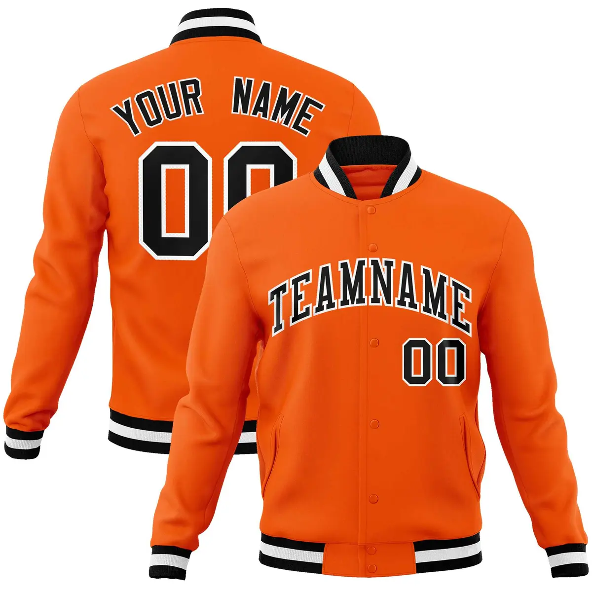 Orange Black-White Varsity Full-Snap Letterman Jacket