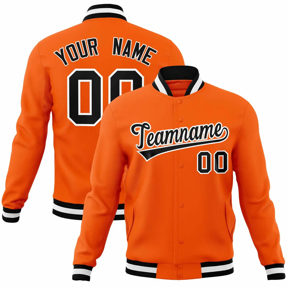 Orange Black-White Varsity Full-Snap Letterman Jacket
