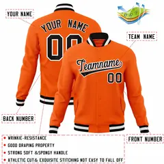 Orange Black-White Varsity Full-Snap Letterman Jacket 4