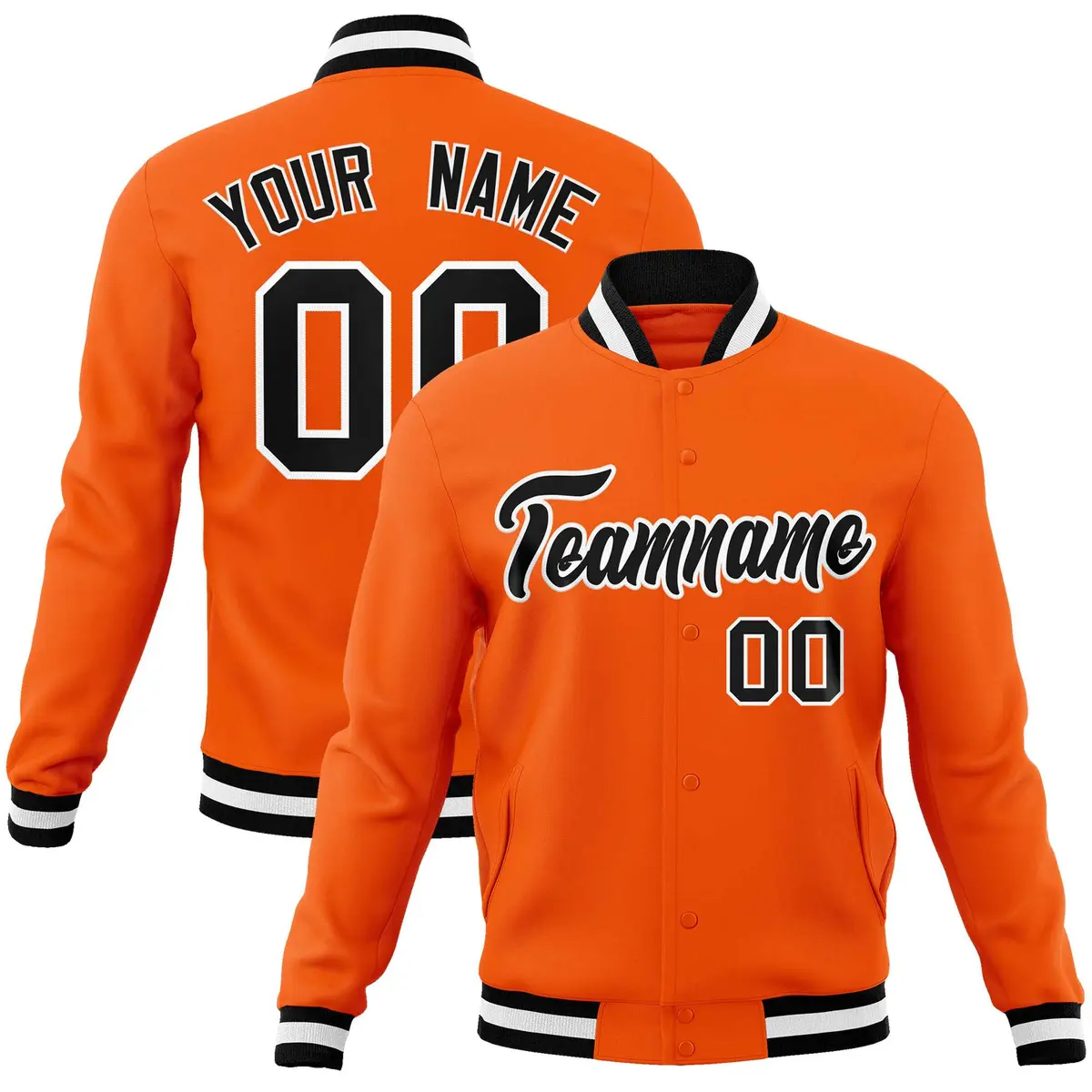 Orange Black-White Varsity Full-Snap Letterman Jacket