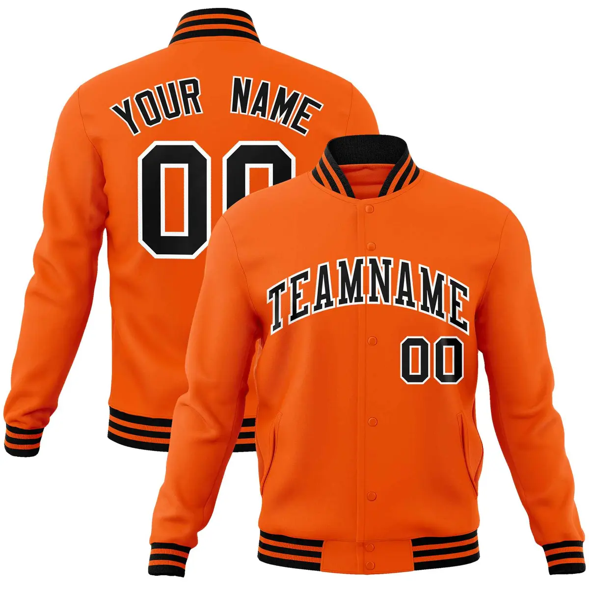 Orange Black-White Varsity Full-Snap Letterman Jacket