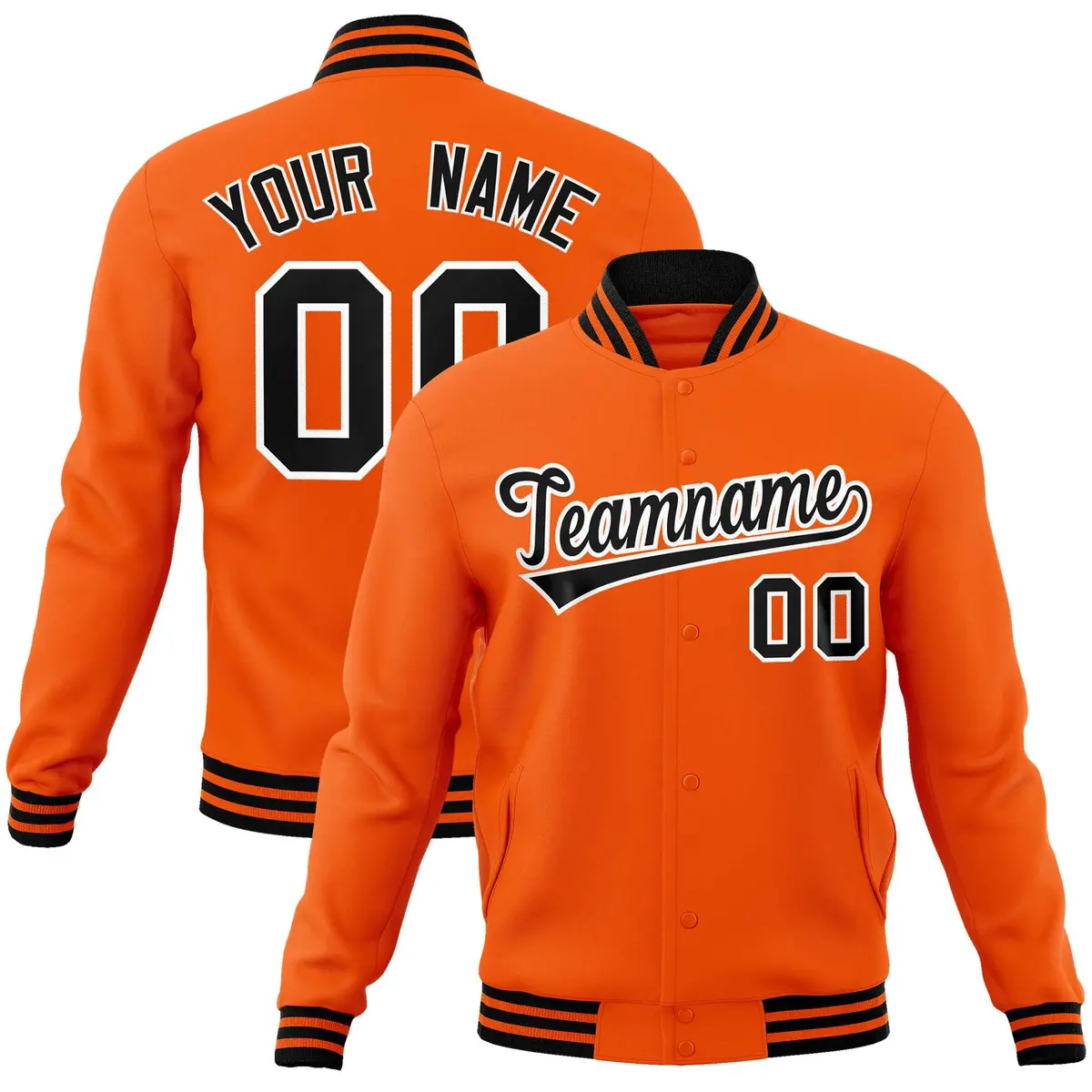 Orange Black-White Varsity Full-Snap Letterman Jacket