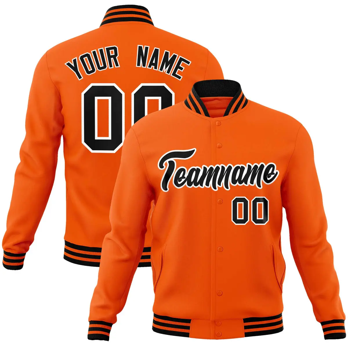 Orange Black-White Varsity Full-Snap Letterman Jacket
