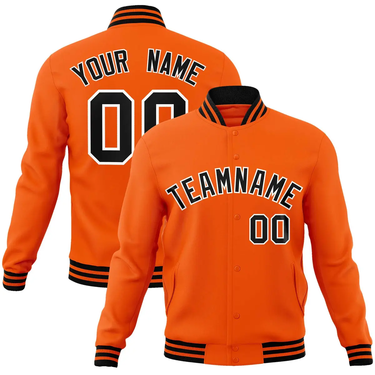Orange Black-White Varsity Full-Snap Letterman Jacket