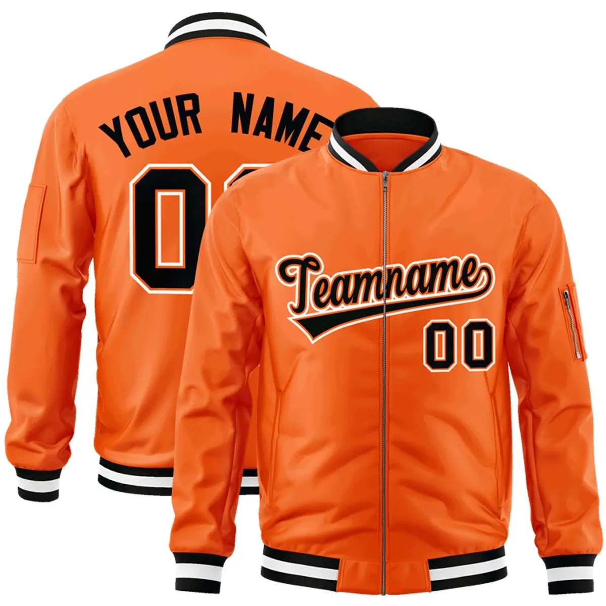 Orange Black-White Varsity Full-Zip Letterman Bomber Jacket