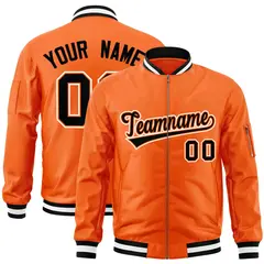 Orange Black-White Varsity Full-Zip Letterman Bomber Jacket 1