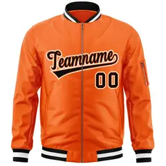 Orange Black-White Varsity Full-Zip Letterman Bomber Jacket 3
