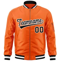 Orange Black-White Varsity Full-Zip Letterman Bomber Jacket 3