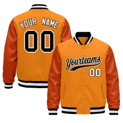 Orange Black White Varsity Jacket with Faux Leather Sleeves 1