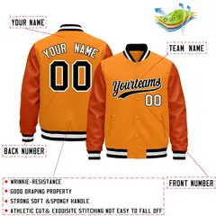 Orange Black White Varsity Jacket with Faux Leather Sleeves 2