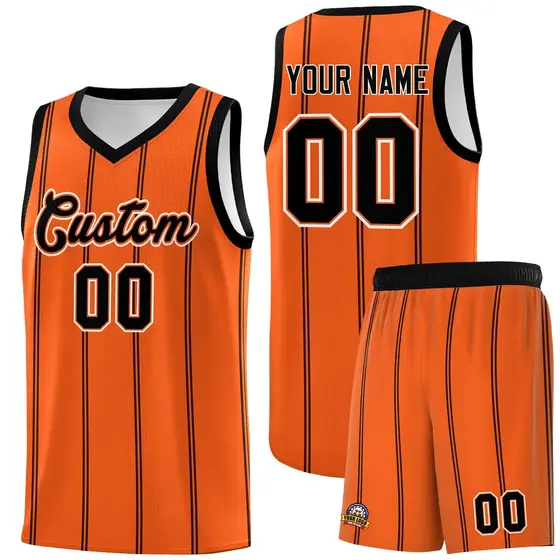 Orange Black White Vertical Stripes Basketball Jersey Set