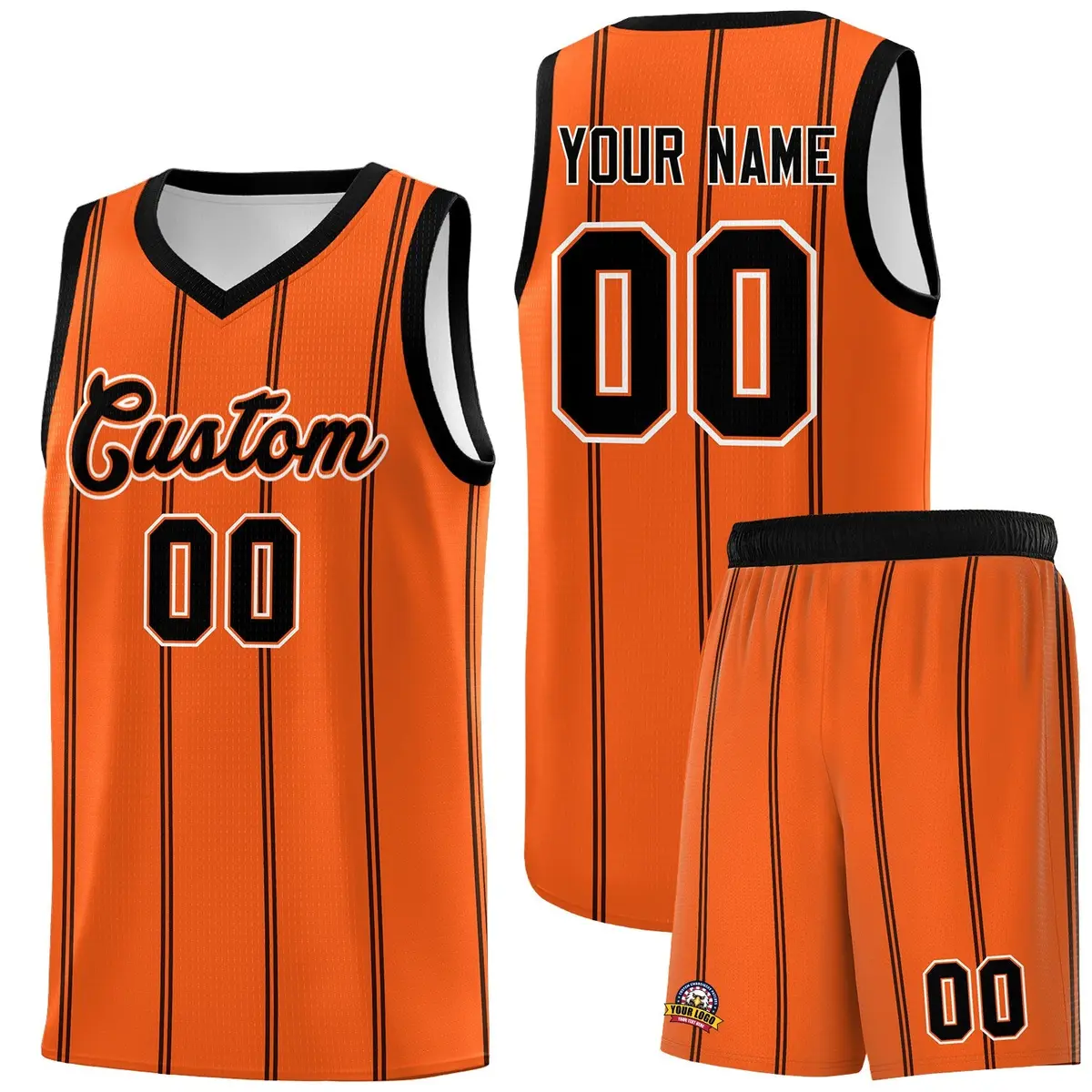 Orange Black White Vertical Stripes Basketball Jersey Set
