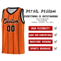 Orange Black White Vertical Stripes Basketball Jersey Set 2